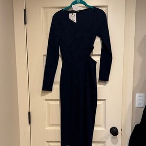 NWT Zara navy blue Long-Sleeve Cutout Midi Dress size small